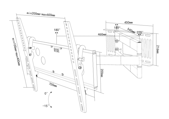 2. sortering vægbeslag med dreje- og vippefunktion op til 50 tommer (helt op til 1 meter fra væggen!)