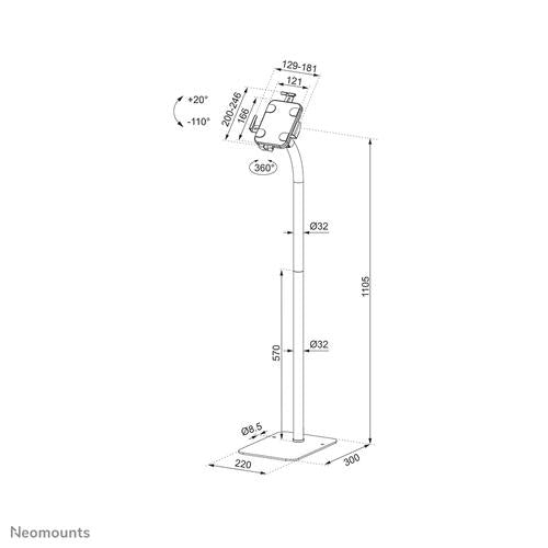 Neomounts tablet-gulvstativ op til 11 tommer Hvid
