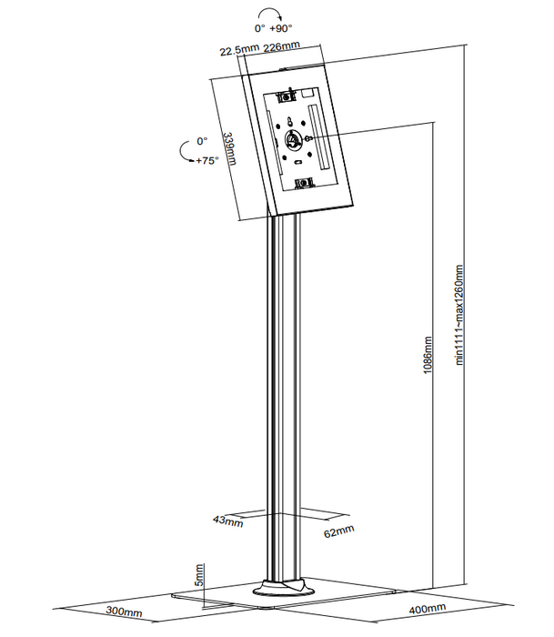 Neomounts vippe- og roterbart tablet-gulvstativ Hvid FL15-650WH1