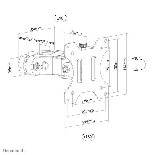 Neomounts TV-stangholder max 60mm