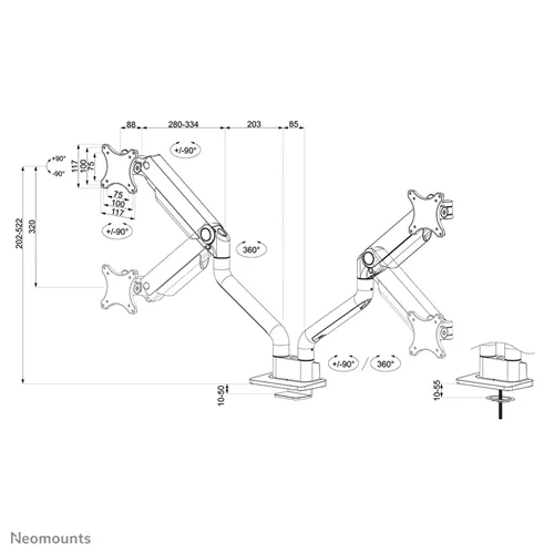 Neomounts DS70S-950BL2 Sort fuldt bevægelig monitorarm til 17-35" skærme