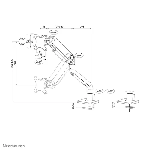 Neomounts DS70S-950WH1 Monitorarm - Fuldt bevægelig til 17-49” skærme - Hvid