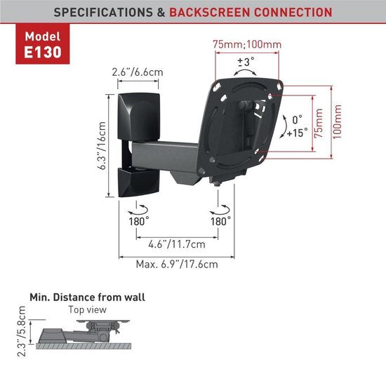 Barkan Mounts Kompakt TV-beslag til små skærme |13-29 tommer |Full Motion |Gaming |Afstand 5,8 cm - 17,6 cm