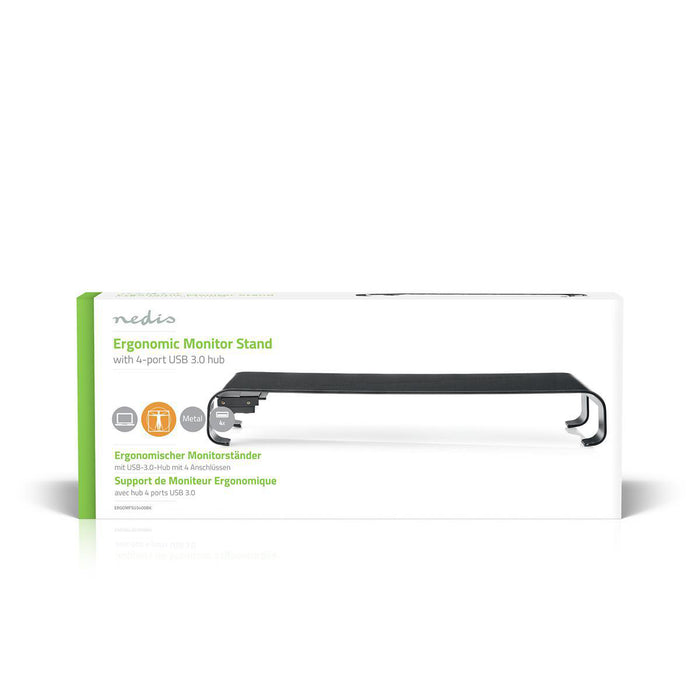 Ergonomisk Multifunktionel Stand | USB 3.0 Hub | 4-porte | Sort