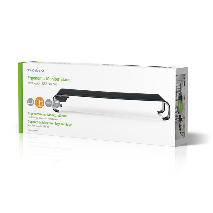 Ergonomisk Multifunktionel Stand | USB 3.0 Hub | 4-porte | Sort