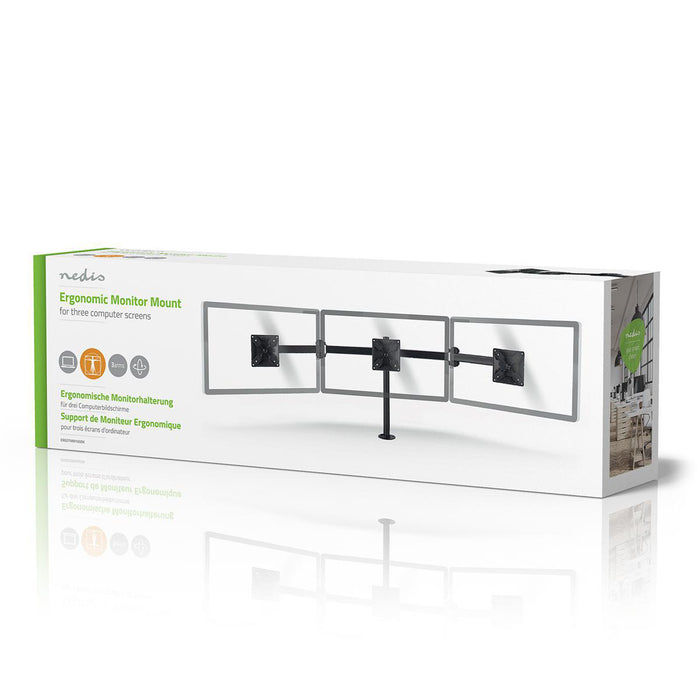 Ergonomisk Monitorarm | Tre Monitorarme | Drej- og Vipbar | Sort