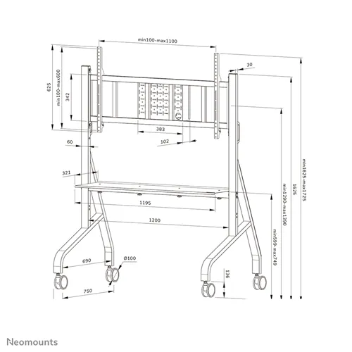 Mobil gulvstøtte Neomounts FL50-575WH1 til 65-110" skærme - Hvid