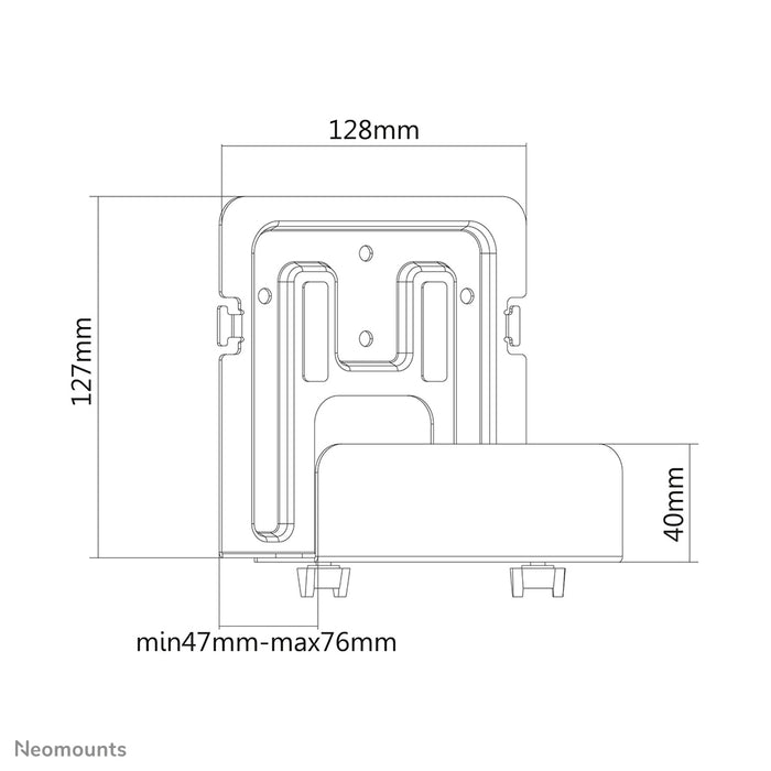 Neomounts AWL-450BL er en universel, dybdejusterbar (4,7-7,6 cm) medieafspillerholder - Sort