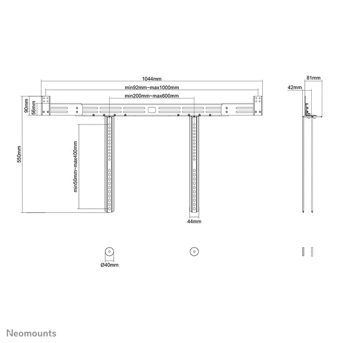 Neomounts AWL29-750BL1 universel videobar/soundbar/højttalerholder, dybdejusterbar (0-4,2 cm) - Sort