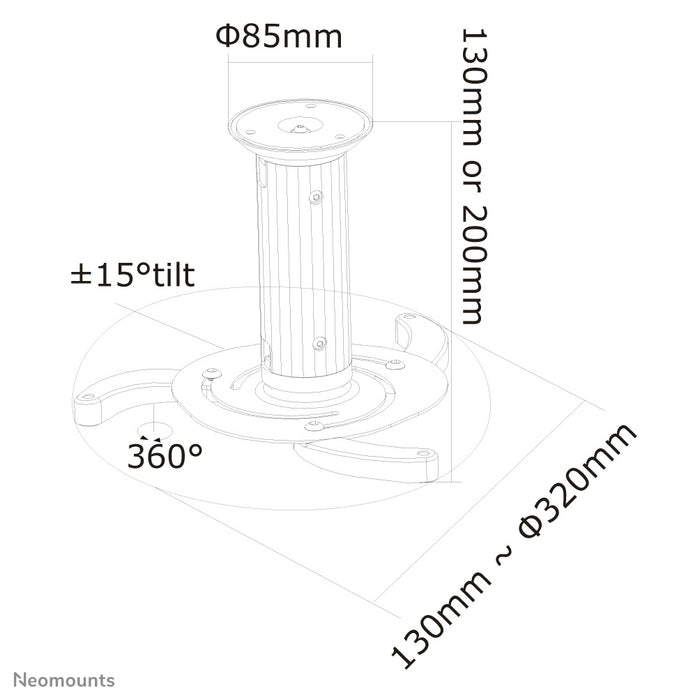 Neomounts Beamer-C80 hvid er et universelt loftbeslag til beamere og projektorer.