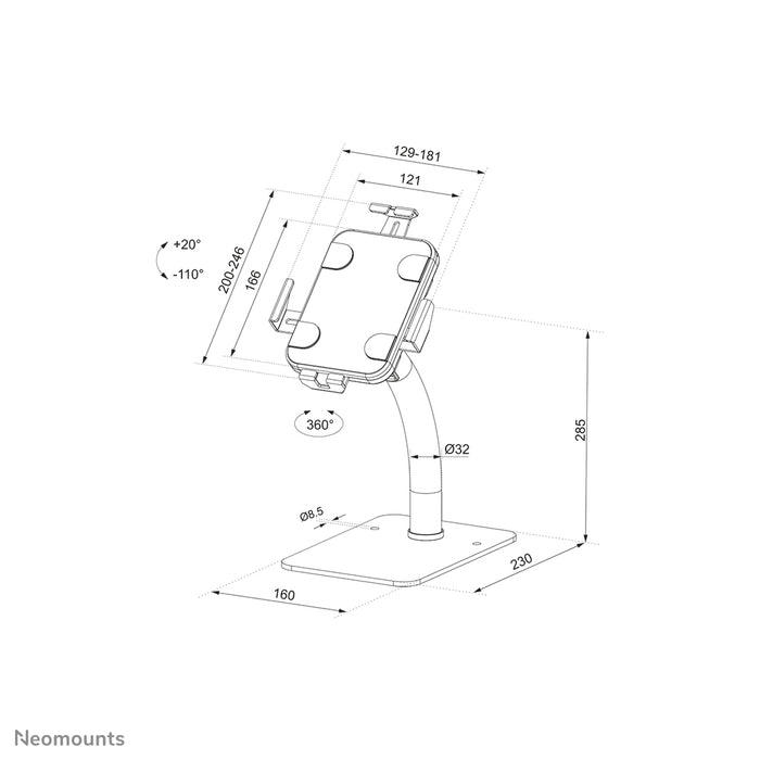 Neomounts DS15-625BL1 vippe- og roterbar bordplade tablet-holder til 7,9-11 tommer tablets - Sort