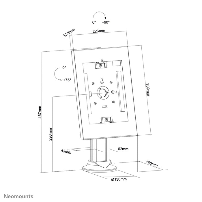 Neomounts DS15-640WH1 roterbar bordplade tablet-holder til 9,7-11 tommer tablets - Hvid