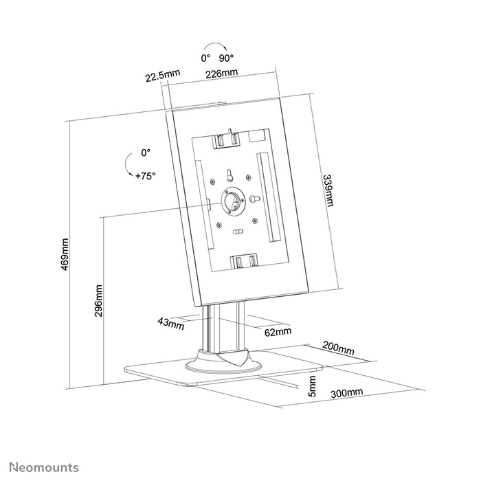 Neomounts DS15-650WH1 vippe- og roterbar bordplade tablet-holder til 9,7-11 tommer tablets - Hvid