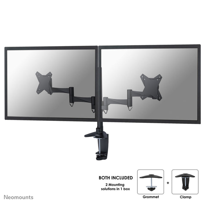 Neomounts FPMA-D1330Dsort er en bordbeslag til 2 flatscreens op til 27 tommer (69 cm).
