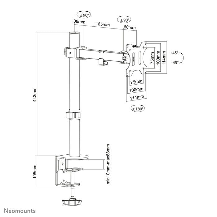 Neomounts FPMA-D540 sort full motion bordbeslag til flatscreens op til 32 tommer, højdejusterbar - Sort