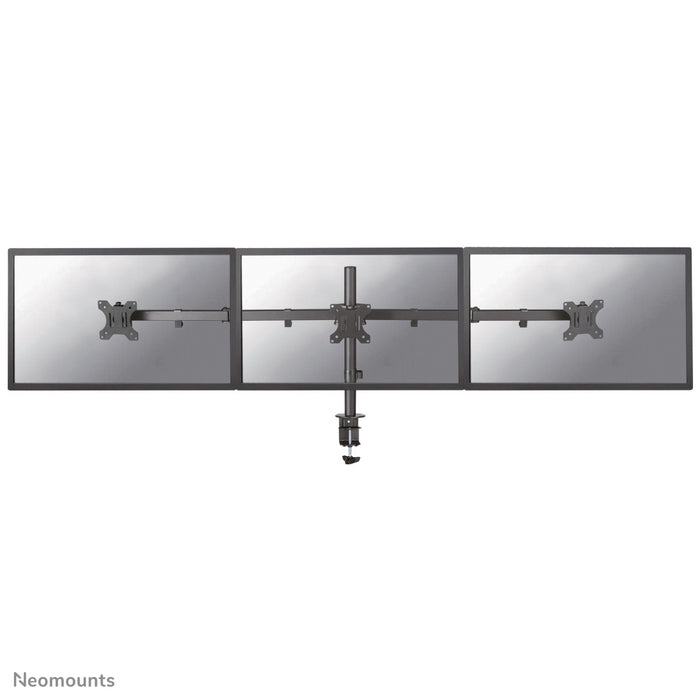 Neomounts FPMA-D550D3 sort er en bordbeslag til 3 flatscreens op til 27 tommer (69 cm).