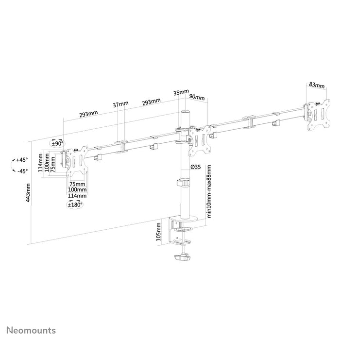 Neomounts FPMA-D550D3 sort er en bordbeslag til 3 flatscreens op til 27 tommer (69 cm).