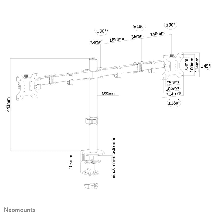 Neomounts FPMA-D550D sort er en bordbeslag til 2 flatscreens op til 32 tommer - Sort