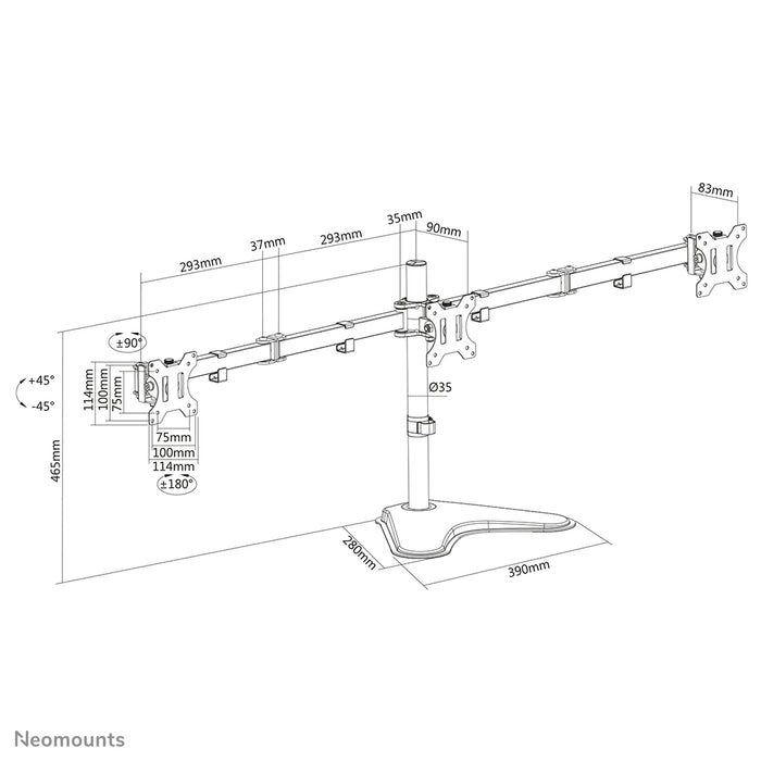 Neomounts FPMA-D550DD3 sort full motion bordstand til 13-27 tommer skærme - Sort