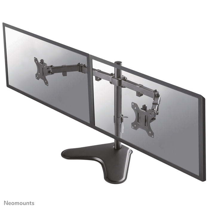 Neomounts FPMA-D550DD sort er en bordbeslag til 2 flatscreens op til 32 tommer.
