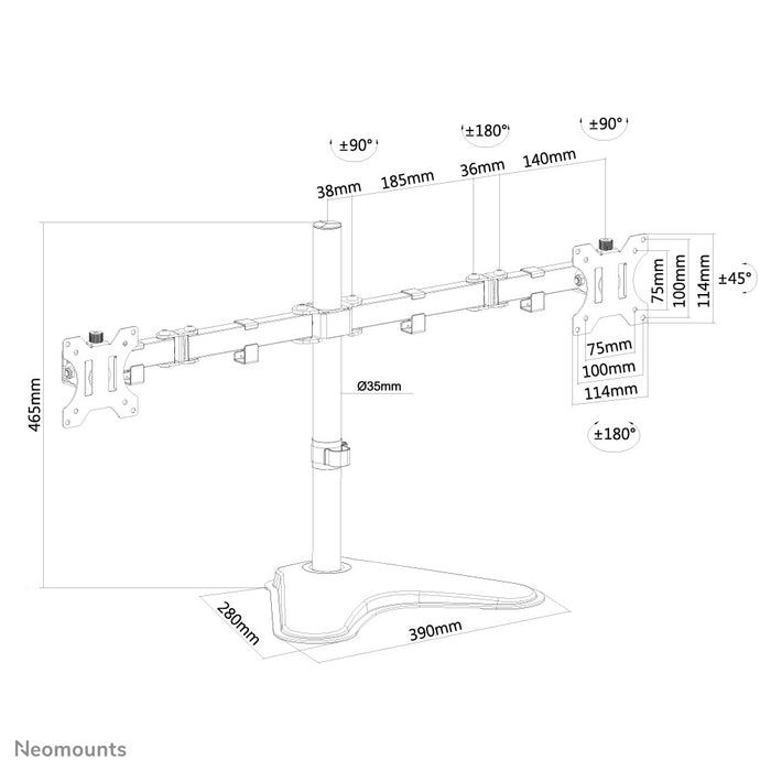 Neomounts FPMA-D550DD sort er en bordbeslag til 2 flatscreens op til 32 tommer.
