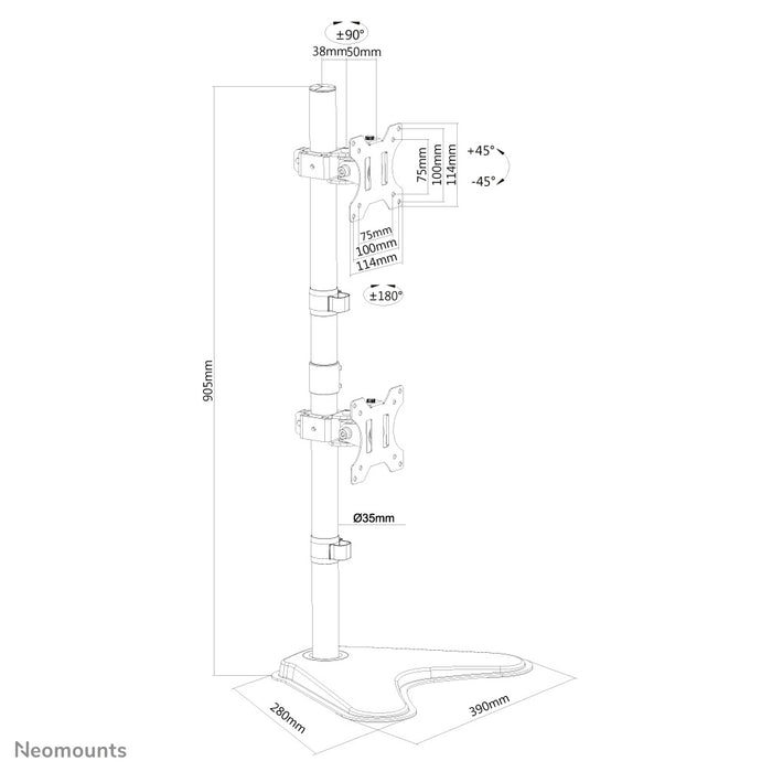 Neomounts FPMA-D550DDV sort er en bordbeslag til 2 flatscreens op til 32 tommer.