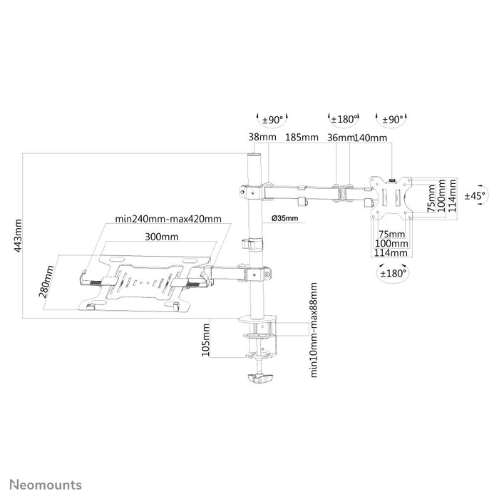 Neomounts FPMA-D550NOTEBOOK er en bordbeslag til en notebook og flatscreen op til 32 tommer.