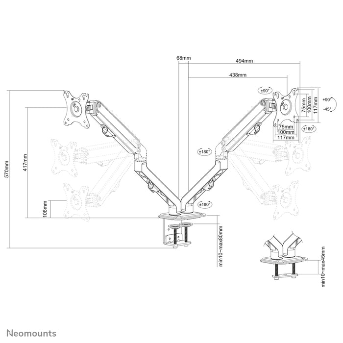 Neomounts FPMA-D650D sort er en full motion bordbeslag til skærme op til 27 (69 cm).