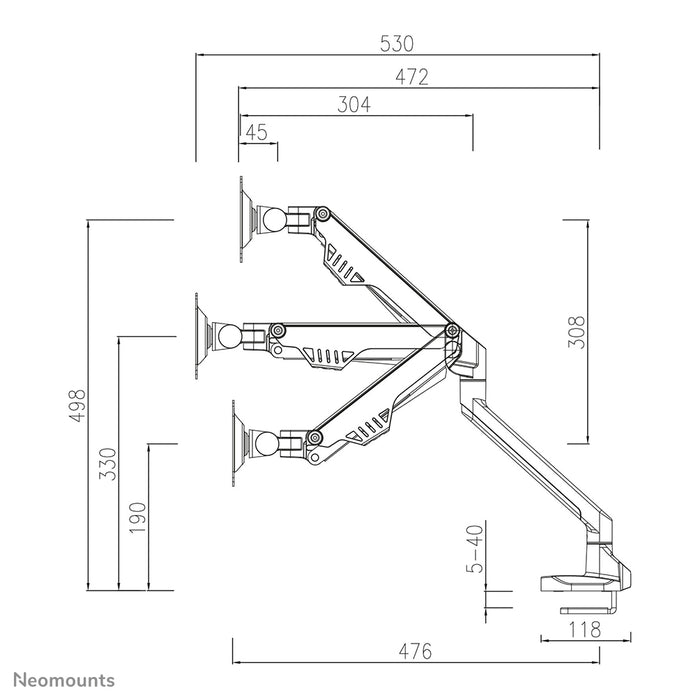 Neomounts FPMA-D750black2 er en skrivebordsarm med gasfjeder til fladskærme op til 32 tommer (81 cm).