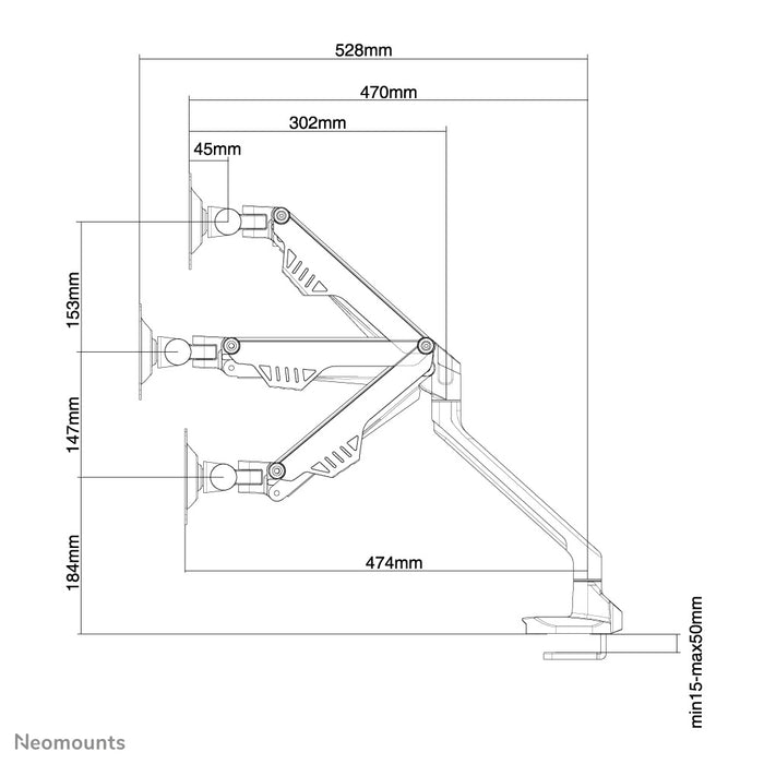 Neomounts FPMA-D750black er en skrivebordsarm med gasfjeder til fladskærme op til 32 tommer (81 cm).