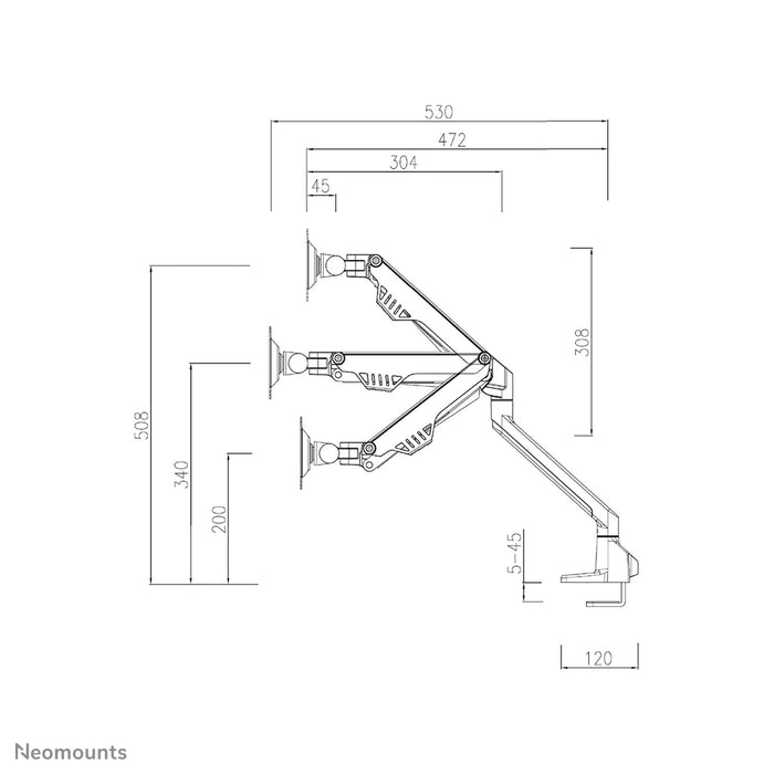 Neomounts FPMA-D750D sort er en skrivebordsarm med gasfjeder til fladskærme op til 32 tommer (81 cm).