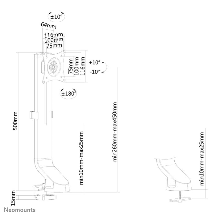 Neomounts FPMA-D860 sort er en skrivebordsarm til fladskærme op til 32 tommer (81 cm) - Sort