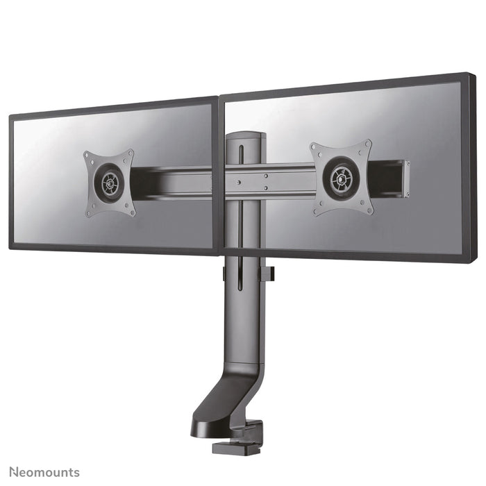 Neomounts FPMA-D860D sort er en bordbeslag til to fladskærme op til 27 tommer (69 cm).
