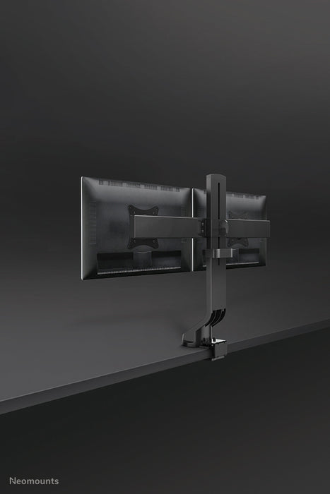 Neomounts FPMA-D860D sort er en bordbeslag til to fladskærme op til 27 tommer (69 cm).