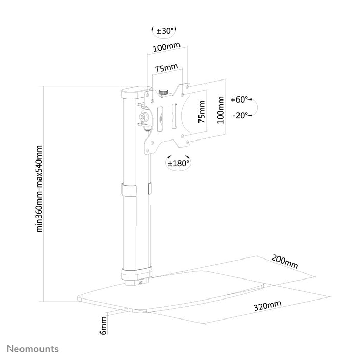 Neomounts FPMA-D890 sort er en skrivebordsarm til fladskærme op til 30 tommer (76 cm).
