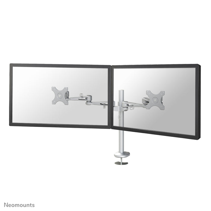 Neomounts FPMA-D935DG er en skrivebordsarm til 2 fladskærme op til 27 tommer (69 cm).