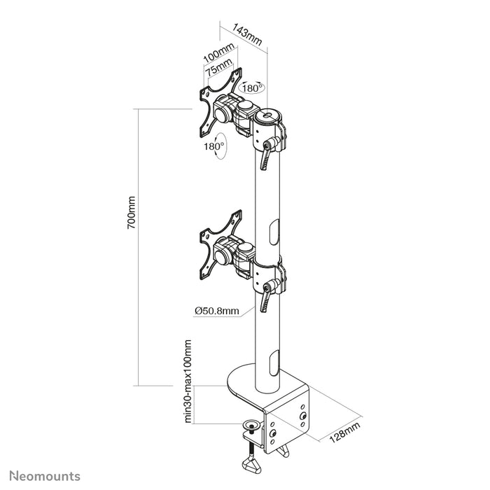Neomounts FPMA-D960DV zwartPLUS er en bordbeslag til to buede skærme op til 49 tommer (124 cm) - Sort