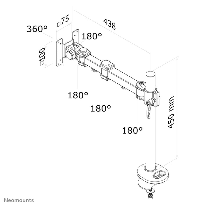 Neomounts FPMA-D960G er en bordbeslag med 3 drejepunkter til fladskærme op til 30 tommer (76 cm).