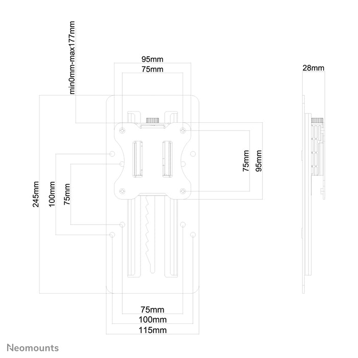 Neomounts FPMA-LIFT100 er en adapter, der tillader trinvis højdejustering på VESA 75/100 beslag.