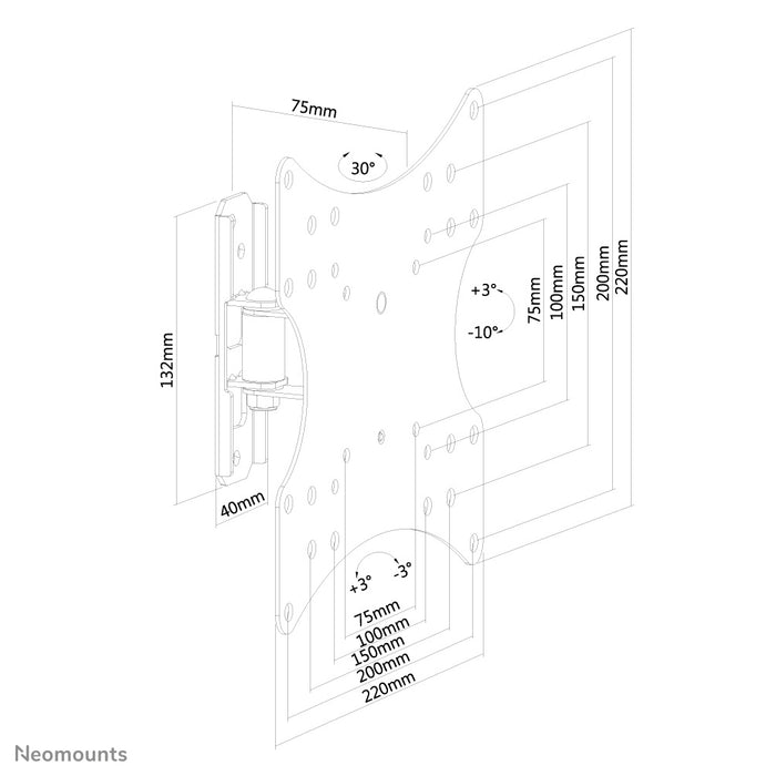 Neomounts FPMA-W115 zwart er en vippe- og drejelig vægbeslag til fladskærme op til 40 tommer (102 cm).