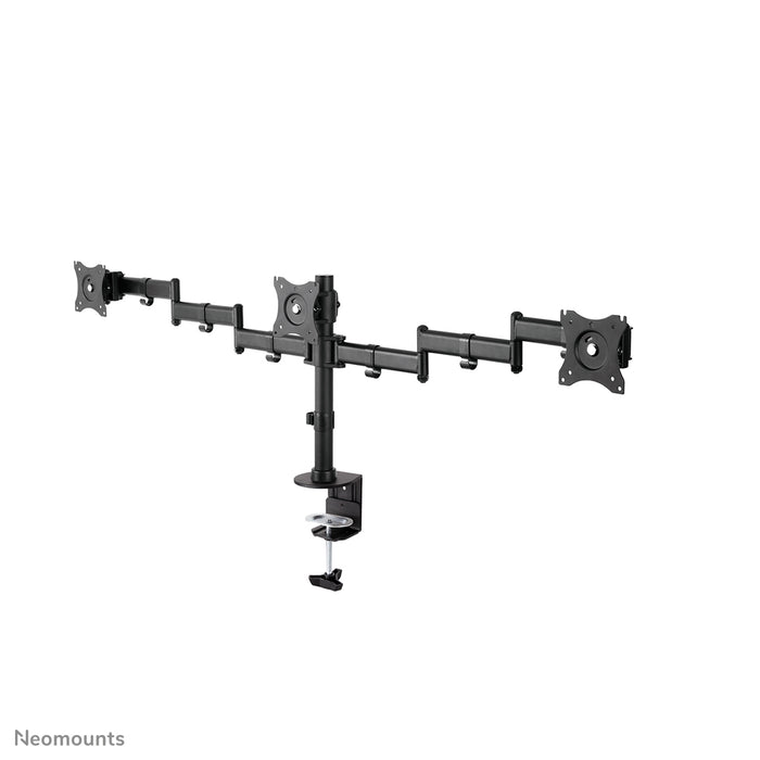 Neomounts NM-D135D3 sort er en skrivebordsbeslag til 3 fladskærme op til 27 tommer (69 cm).