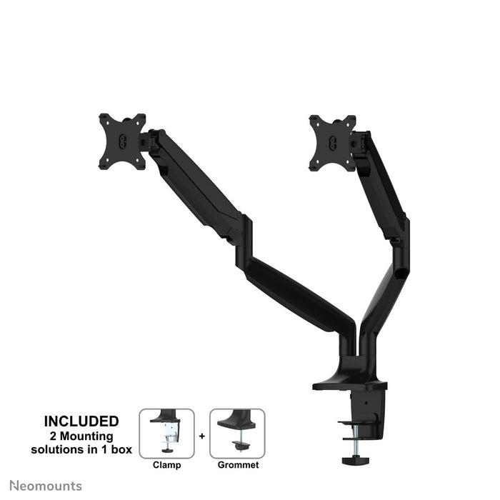 Neomounts NM-D750D sort er en skrivebordsbeslag med gasfjeder til fladskærme op til 32 tommer (82 cm).