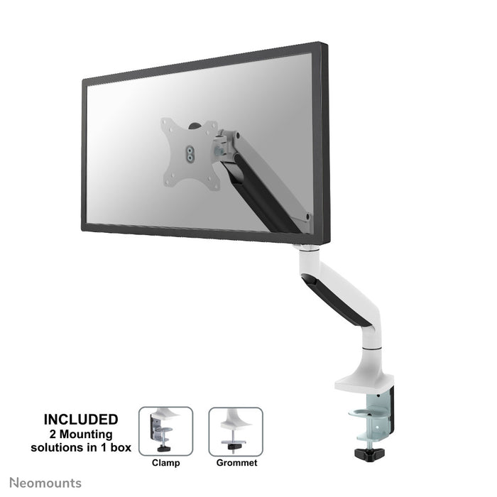 Neomounts NM-D750 hvid er en skrivebordsbeslag med gasfjeder til fladskærme op til 32 tommer (82 cm).
