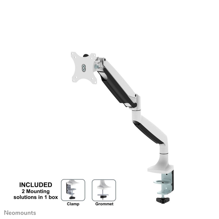 Neomounts NM-D750 hvid er en skrivebordsbeslag med gasfjeder til fladskærme op til 32 tommer (82 cm).