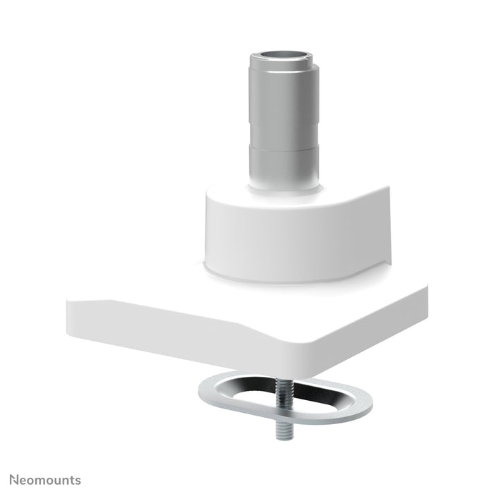 Neomounts NM-D775DX hvid er en gasfjederstyret skrivebordsbeslag med tværstang og håndtag til fladskærme op til 32 tommer (81 cm).