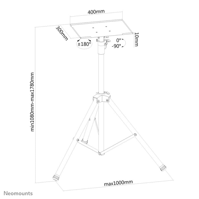 Neomounts stativ til notebooks op til 17 tommer (43 cm), projektorer & skærme op til 32 tommer (81 cm), højdejusterbart - Sort