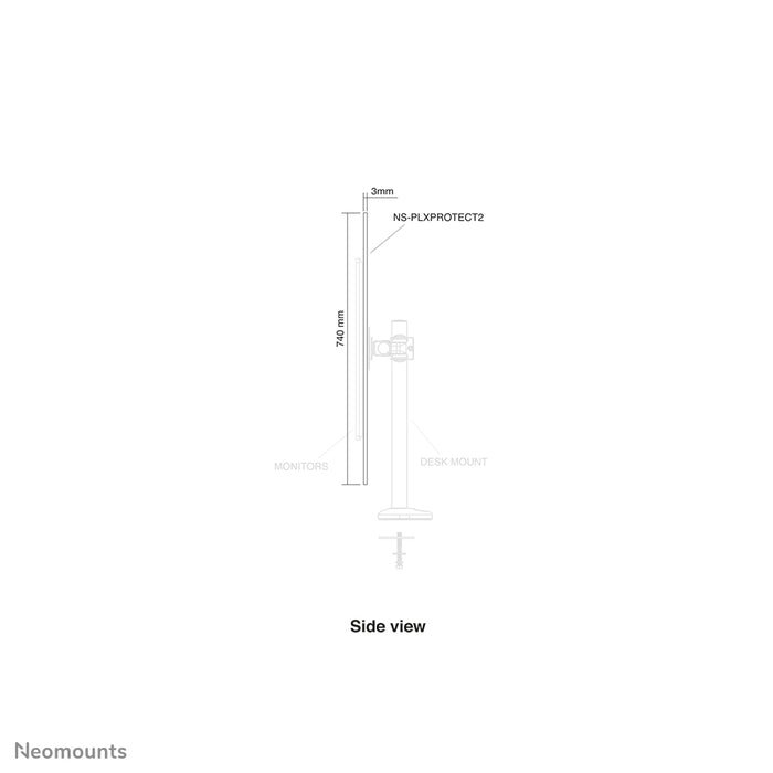 Neomounts NS-PLXPROTECT2 er en transparent skærm til 2 fladskærme og giver afstandsbeskyttelse på arbejdspladsen - Transparent akryl, 100% genanvendeligt | PLXPROTECT er registreret som EU-designpatent |