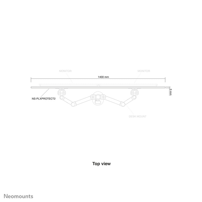 Neomounts NS-PLXPROTECT2 er en transparent skærm til 2 fladskærme og giver afstandsbeskyttelse på arbejdspladsen - Transparent akryl, 100% genanvendeligt | PLXPROTECT er registreret som EU-designpatent |