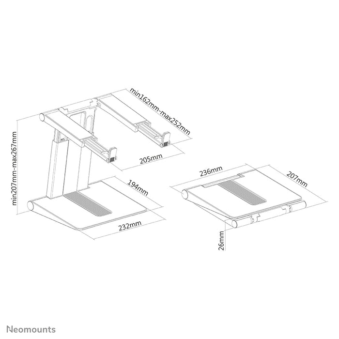 Neomounts foldbar laptopstander - Sølv/sort