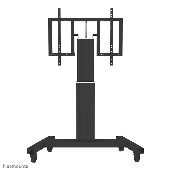 Neomounts PLASMA-M2500T sort er en elektrisk højdejusterbar trolley med 90 graders vippefunktion til fladskærme op til 100 tommer.